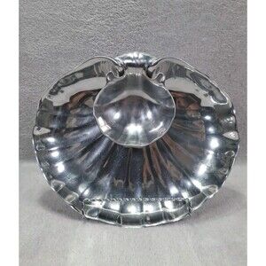 VTG Wilton 2 Pc. Set Pewter Clam Shell Chip & Footed Dip Bowl Party Bruce Fox